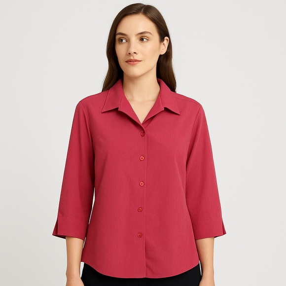 FASHION STAR Burnt Salmon Button Down Blouse 3/4 Sleeve Size 6 Made in USA - Picture 1 of 5